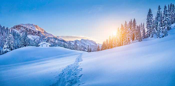 Snow-covered Alps at sunset