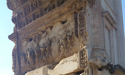 Relief on the Arch of Titus showing the holy vessels being taken to Rome (Photo: Yaniv Madar)