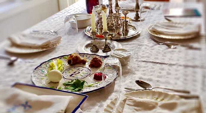Passover seder table