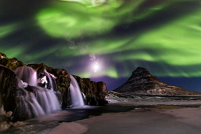 Northern Light, Aurora borealis at Kirkjufell in Iceland.