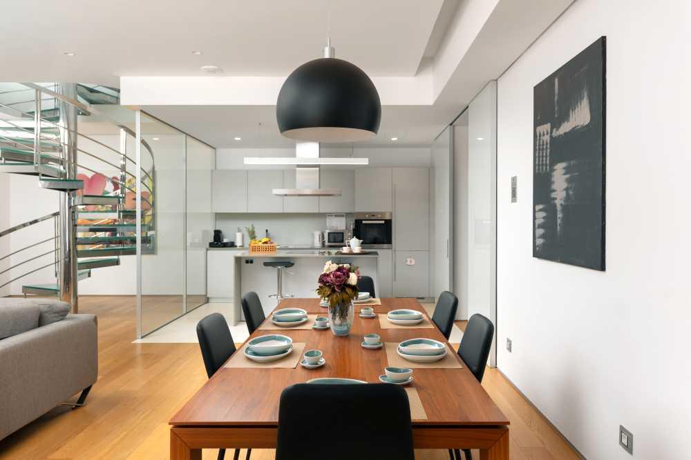 Modern living area in a luxury apartment at Dukley with private balcony