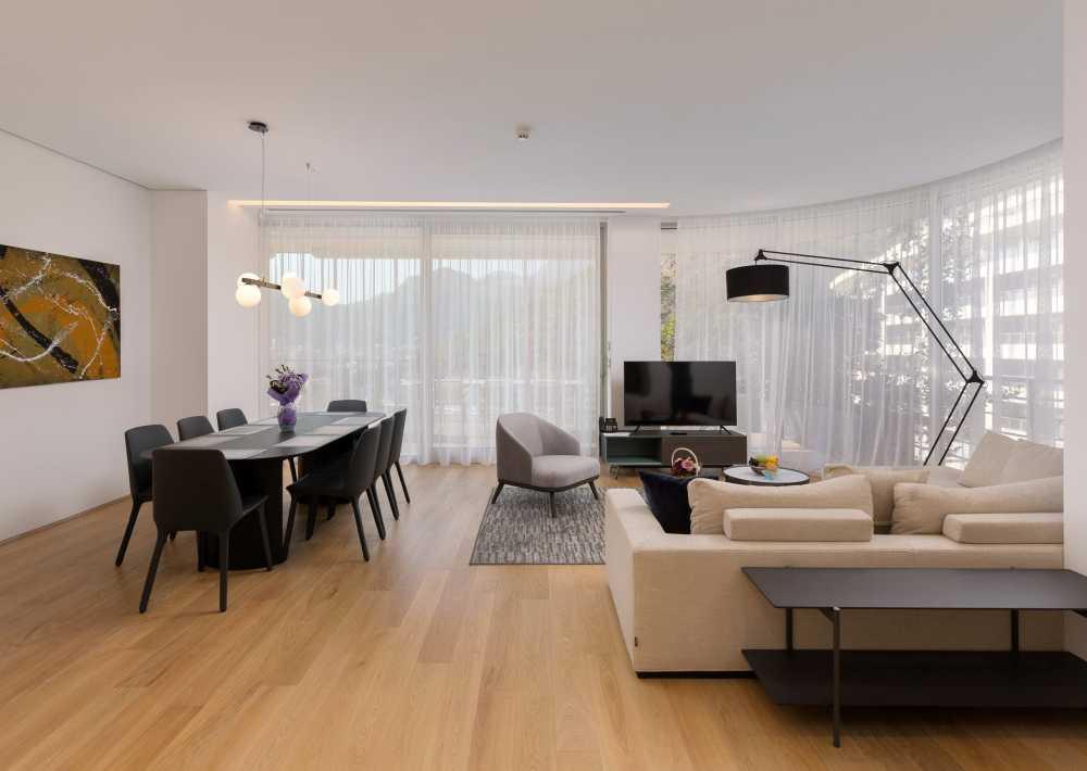 Modern living area in a luxury apartment at Dukley with private balcony