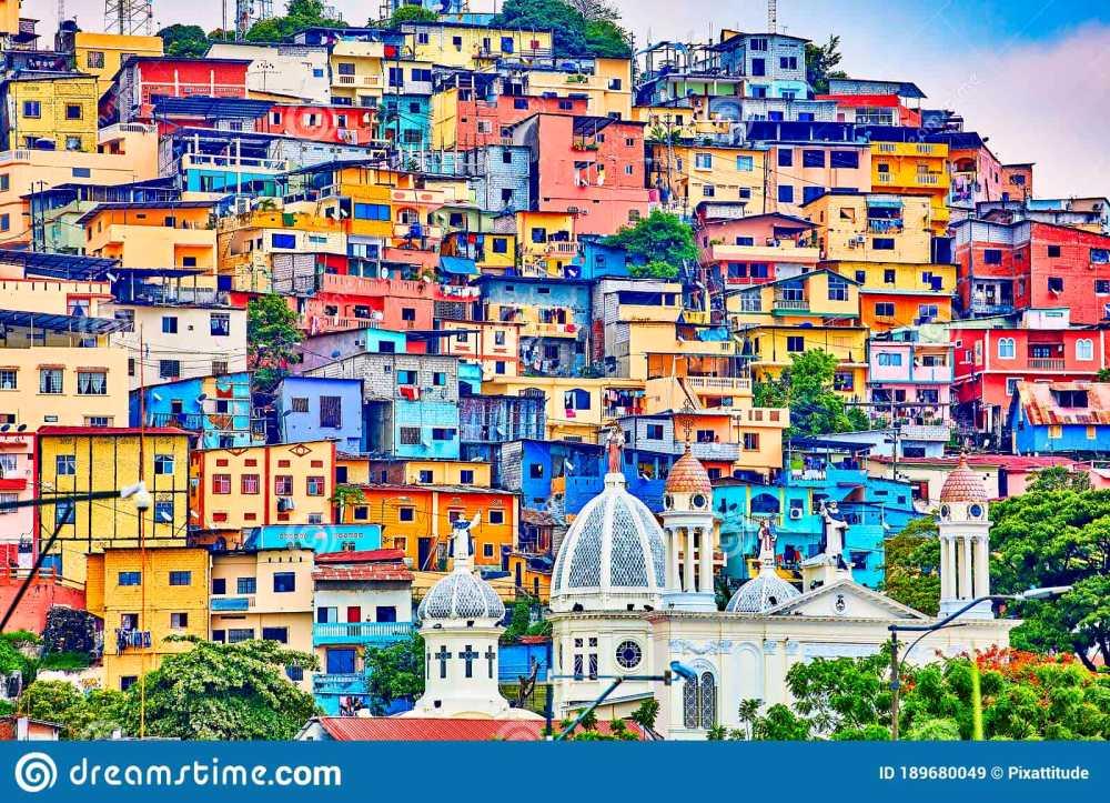 Panoramic view of Quito, Ecuador with historic buildings and mountains