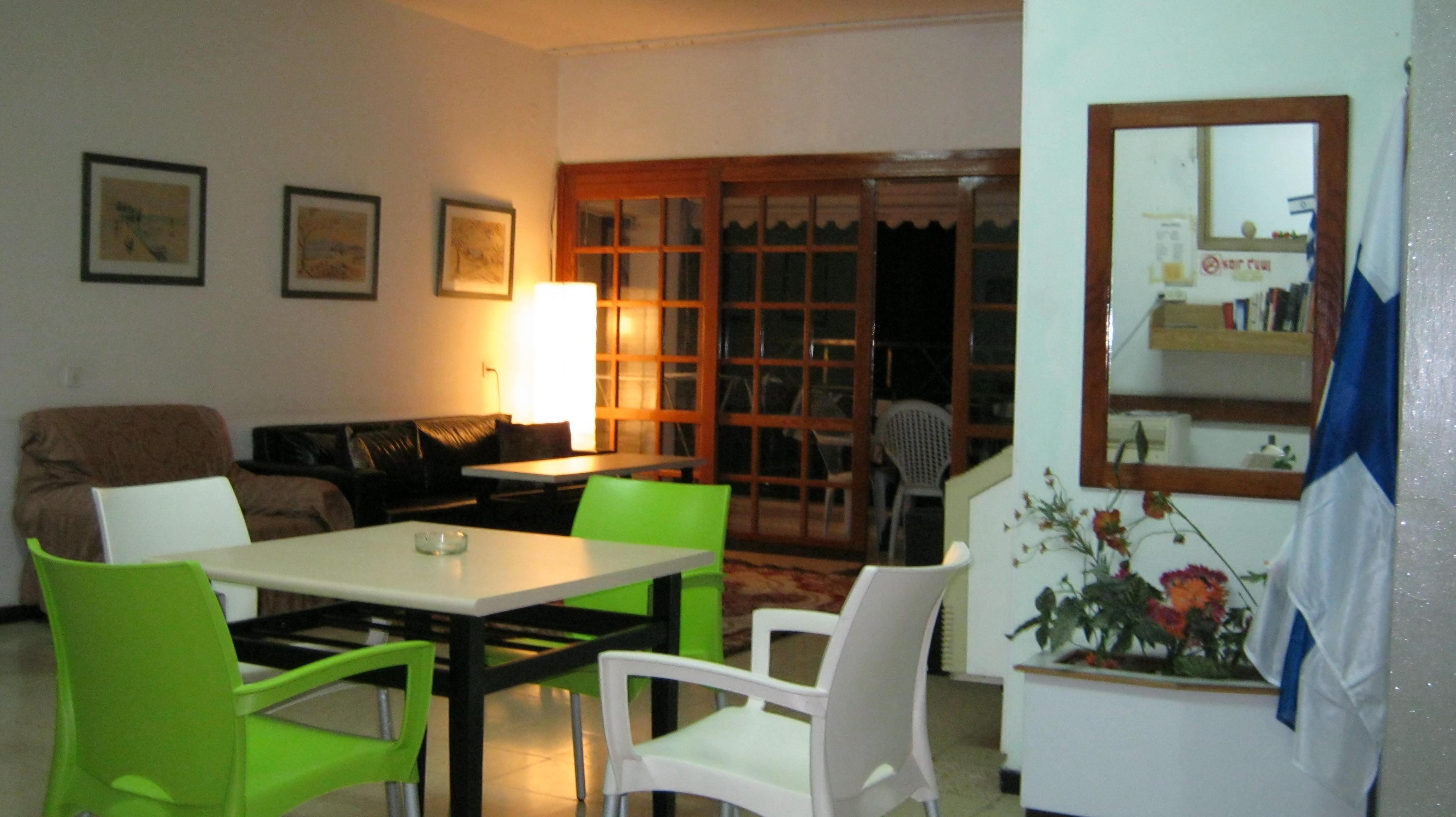 the living room of the hostel also used as dining room for shabbat  